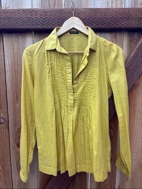 Massimo Dutti Yellow Pintuck Button-Front Blouse